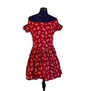 Hot Topic Red White Skull Nautical Anchor Short Sleeve Mini Dress